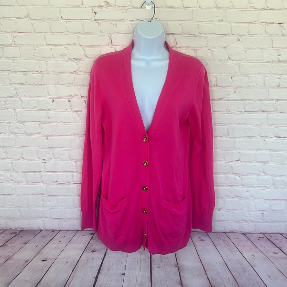 Lauren Ralph Lauren BARBIECORE pink cardigan sweater top size medium